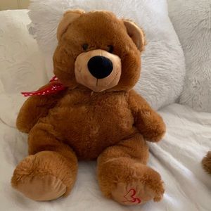 Brown bear with Red and white heart bowtie